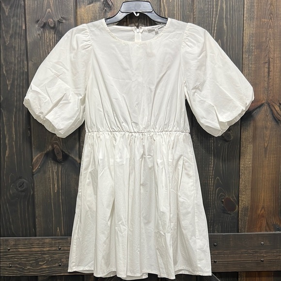 NWT Madewell Bubble Sleeve Poplin Mini Dress 4 White Pockets Sundress Boho Class - Picture 1 of 7